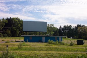 snack bar and screen from rear of lot