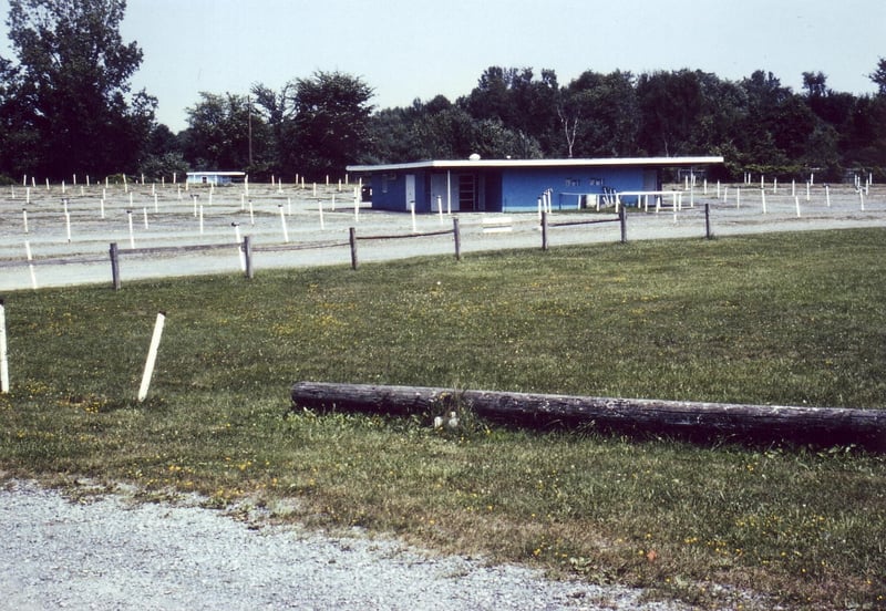 Projection/concession building. The ticket booth can be seen in the background