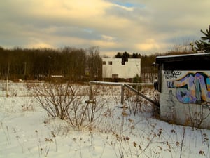 View of the field of the abandoned drive in