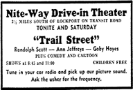 Ad from USJ August 1948 for Nite-Way Drive In Pendleton NY on Transit Rd at Fisk