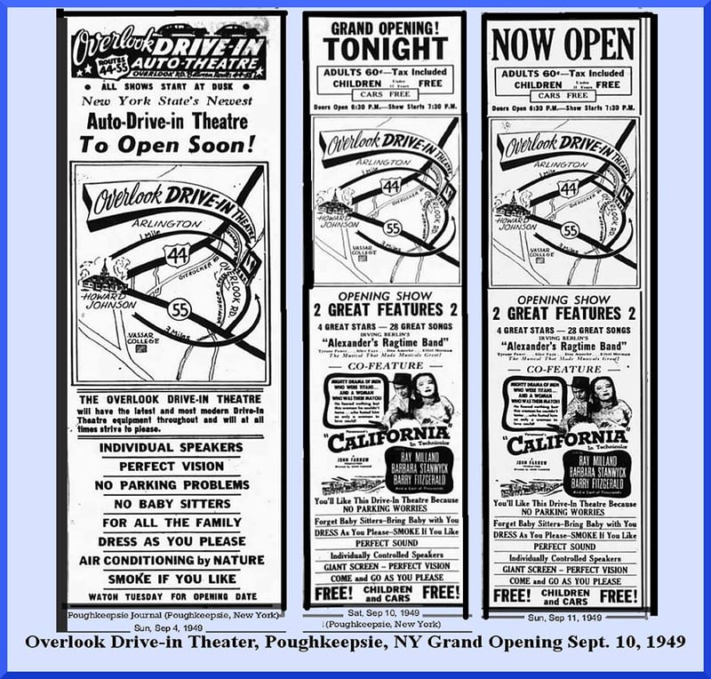 Overlook Drive-in Grand Opening Ad. Poughkeepsie Journal Sept. 10, 1949