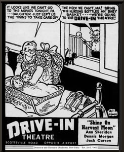 Rochester Drive-in cartoon ad dated June 3, 1945