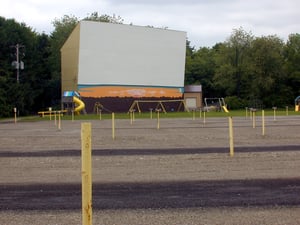 One of two screens; playground in front