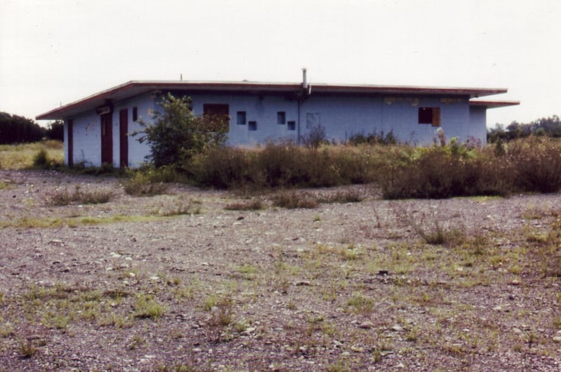 Projection/concession building painted light blue