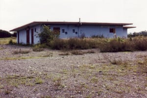 Projection/concession building painted light blue