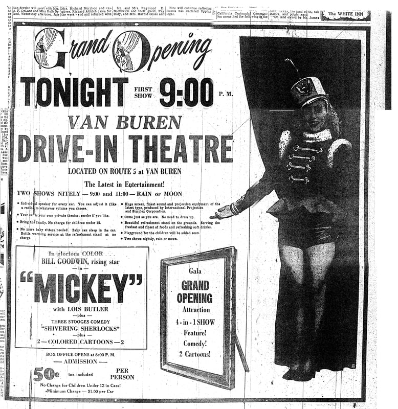 Van Buren Drive-In Dunkirk NY Opening Newspaper Ad