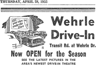 Newspaper ad from opening of the Wehrle Drive In Lancaster NY on Transit Rd