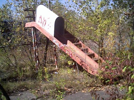 Side angle of the slide on the playground.