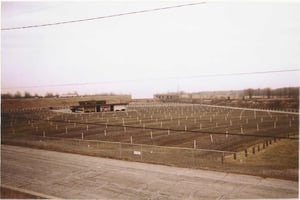 This is the screen 1 lot and concession building with the projection room upstairs. Screen 2 and it's lot is in the background. The Ohio Turnpike is on the left and the railroad tracks are on the right.