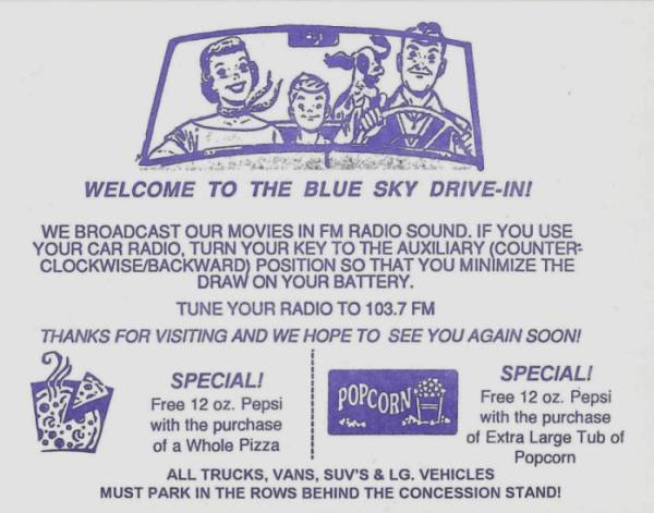flier from the Blue Sky Drive-In