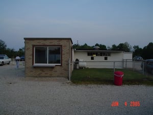 This is the concession/projection building with the new concession stand added to the front. The new concession offers additional items and is open during busy drive-in nights and for the flea market.