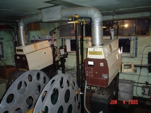 These are updated projection room pics from the ones taken in 2002. These were taken with my fairly new digital camera and are much clearer. One of my pics from 2002 shows a reel on the rewind.