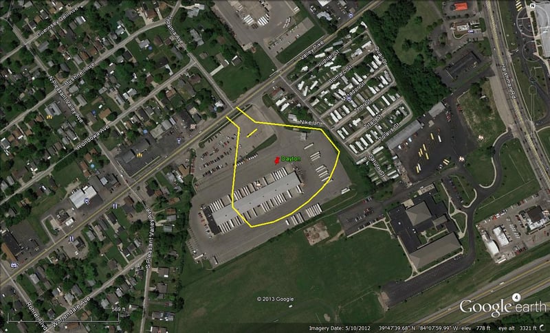 Google Earth image with outline of former site