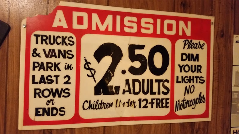 Hand painted admission sign