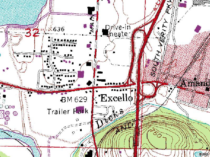 USGS map showing former site on S. Main St just north of Oxford State Rd.