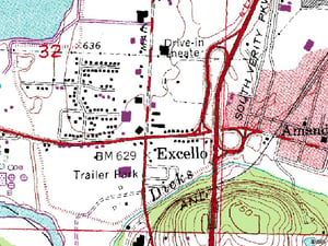 USGS map showing former site on S. Main St just north of Oxford State Rd.