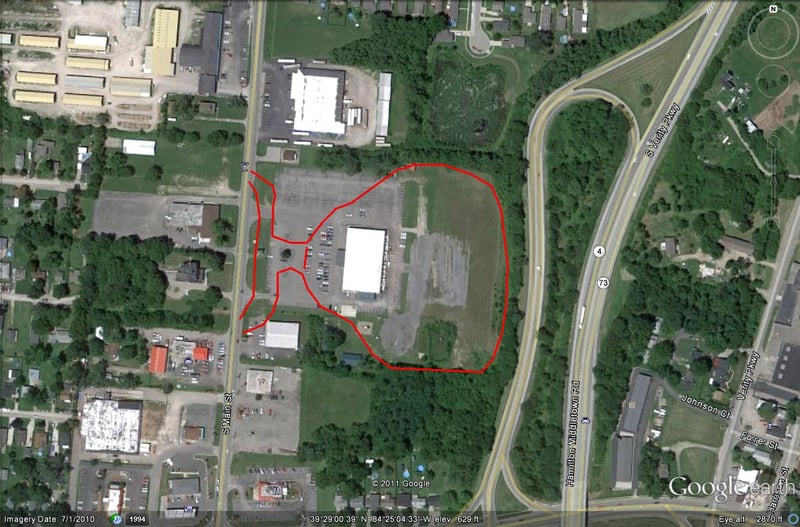 Google Earth image with outline of former site