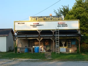 Marquee at the East Bend Twin Drive-in just outside Decatur, Ohio in Russellville.