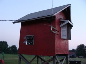 Other side of projection booth with antenna in foreground