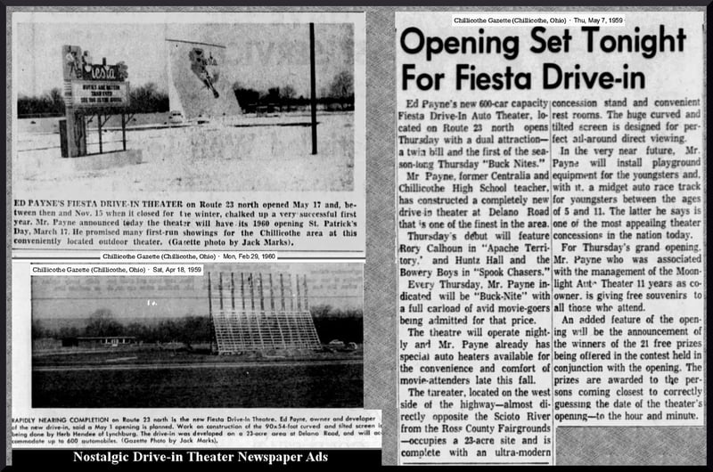 Grand opening article for the Fiesta Drive-in Chillicothe, Ohio. May 7, 1959.