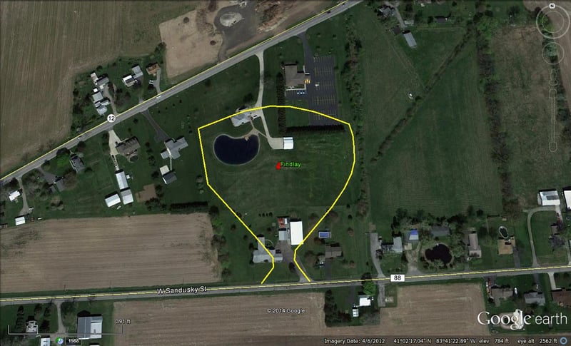 aerial view with former site outlined