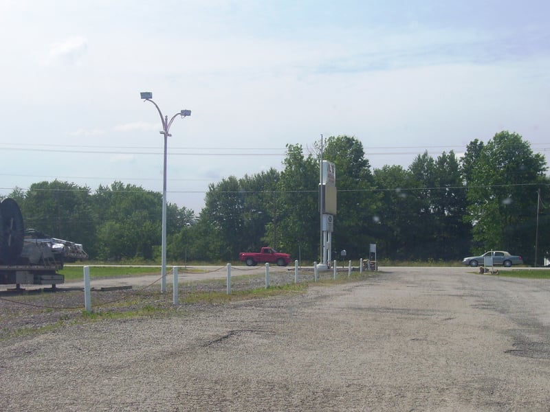 This is looking towards RT28 from in front of the concession stand, the lot surprisingly looks the same and is pretty much laid out the same as when the drive in was open. The ramping has been smoothed over and the poles for the speakers are gone, but th