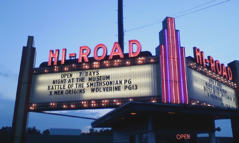 Marquee lit up at night.