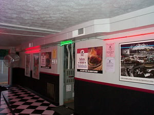 projection booth entrance from the snack bar