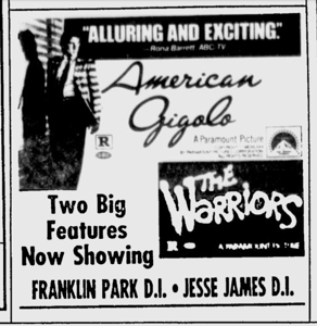 Last newspaper ad--The Toledo Blade, October 10th, 1980--for the Jesse James.  Their final double-feature.