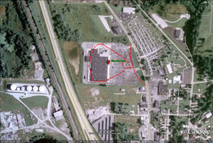 aerial outline of former site-now a Lowe's store