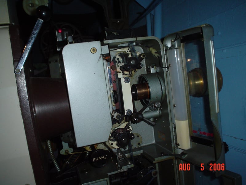 This picture shows how the film is threaded through the Simplex projector.