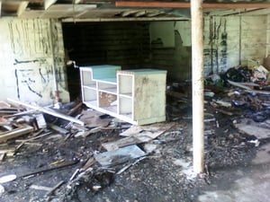 This is inside the concession stand, the counter is still there, though it has been moved from it's original position an the rest of the inside has since been vandalized.