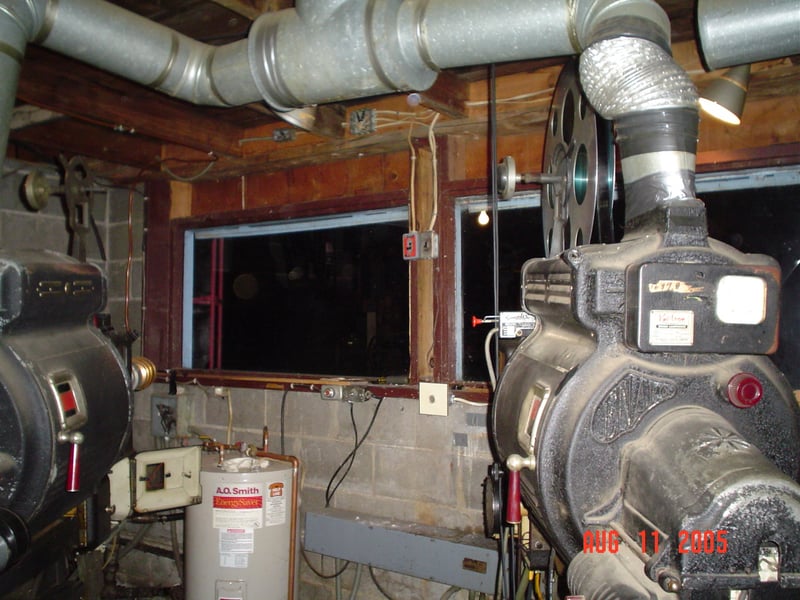 The screen 2 projection booth from the projectionist's chair.