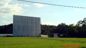 Picture of the back of the screen and ticket booth.