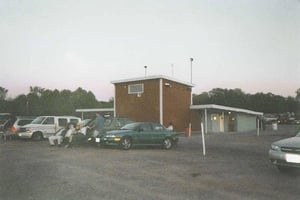 This is the concession/projection building with an upstairs projection room which I believe they built after adding a second screen, replacing the old downstairs projection room. They run off platters.