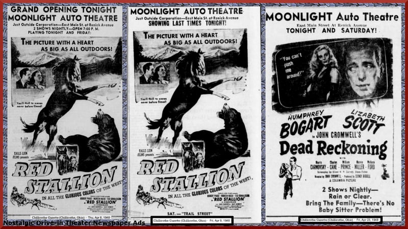 Moonlight Auto Theatre grand opening week ads dated April, 1948
