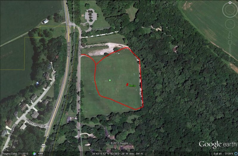 Google Earth image with outline of former site-now soccer fields