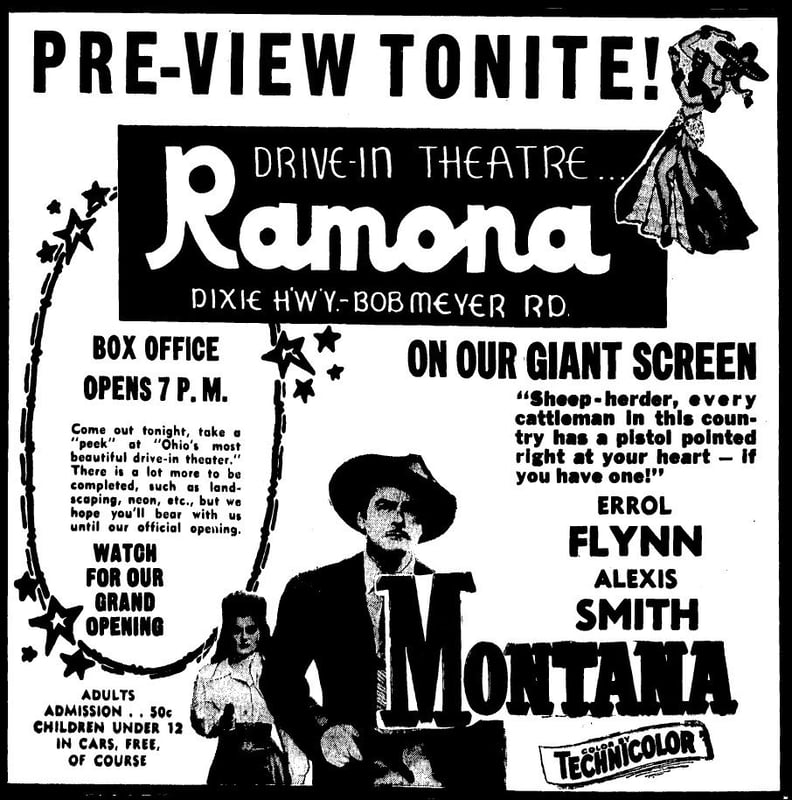 Grand opening ad for the Ramona Drive-in dated May 26, 1950.
