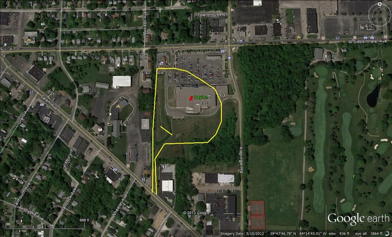 Google Earth image with outline of former site-now a Kroger
