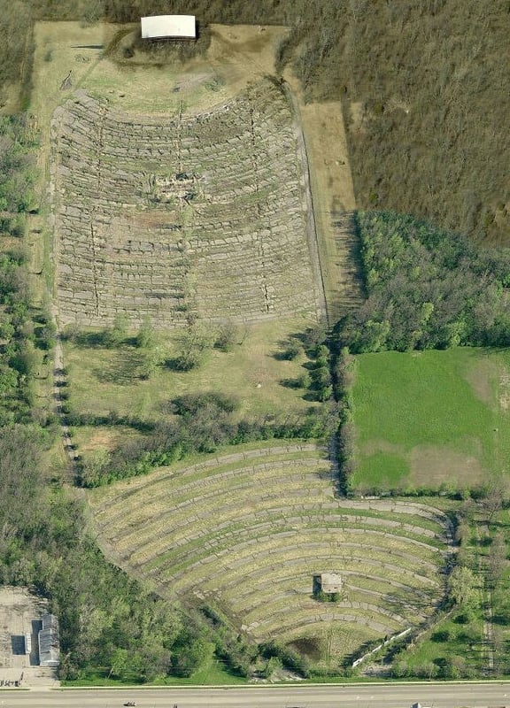 This is an aerial view of the Sherwood Twin Drive-In Theaters in Dayton, Ohio