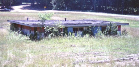 Snack Bar & Projection Booth, taken from the screen tower (which is on a hillside).  A real mess inside, but could be restored and reopened!