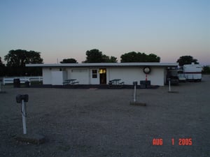 the left side of the concession/projection building