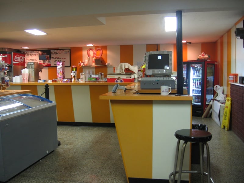 Interior of snack bar, and cash register area.