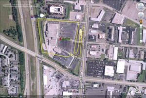 Google Earth image with outline of former site in Miamisburg-Springboro Pike across from Kingsridge Dr.