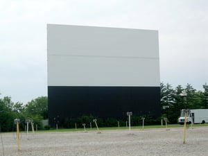 FRONT OF SCREEN ONE. NOTICE THE HEIGHT BY COMPARING IT TO THE TRUCK.