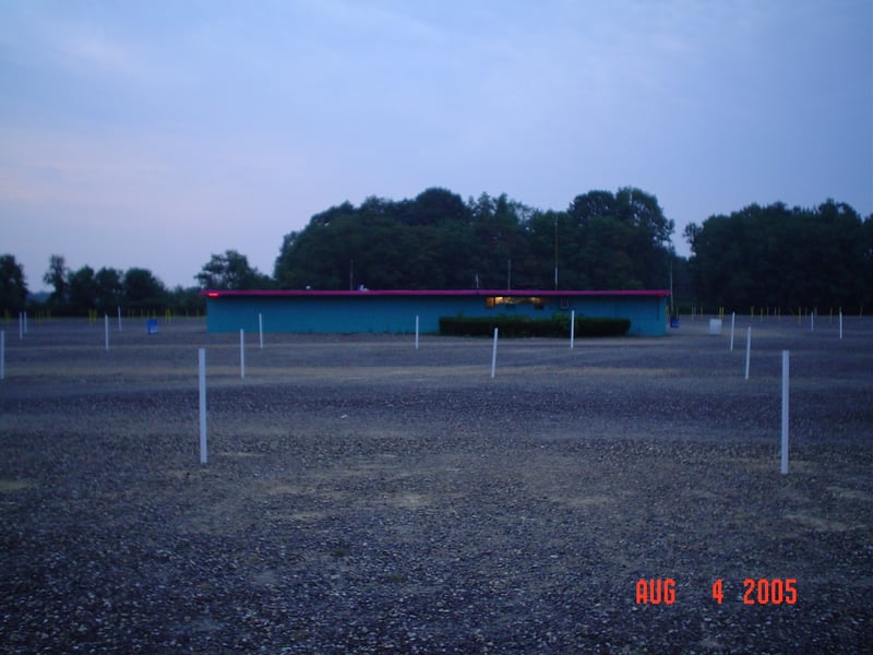 Here's a look at the concession/projection building from in front of the playground.