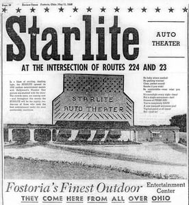 Newspaper article from the Review-Times Fostoria,Ohio  May 11,1949Build and owned by Virgil and Dorothy Pfau. They lived in a apartment built right into the base of the screen tower.