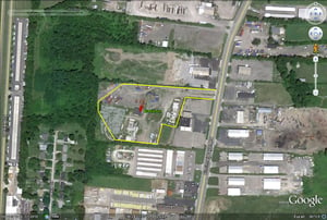 Google Earth image with outline of former site