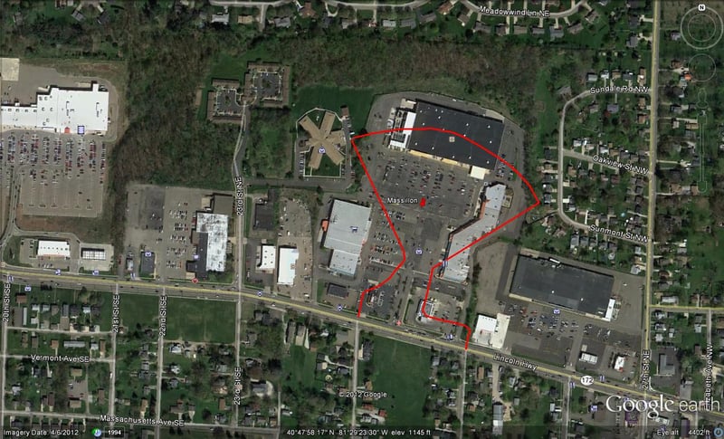 Google Earth image with outline of former site