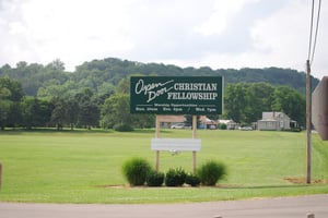 The old theater sign, now used by the church that now occupies the site.